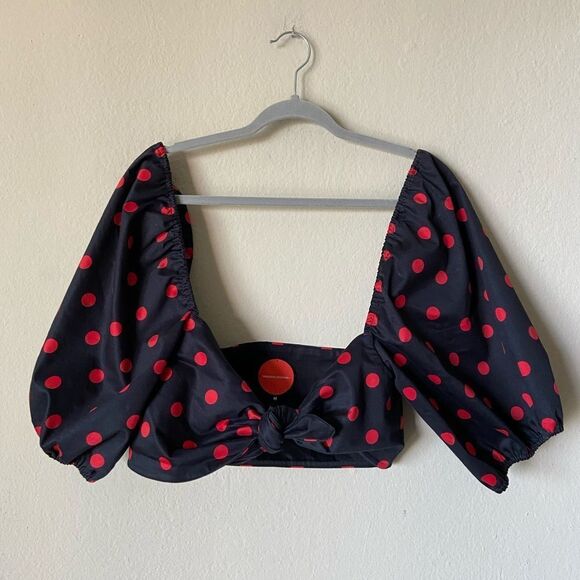 Marianna Senchina Two-Piece Black Polka Dot Bow Top Ruffled Midi Skirt Size M - Picture 12 of 15